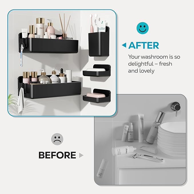Nieifi Shower Sheves 5 Pack, Adhesive Shower Wall Shelf Organizer for Bathroom Organization, Black