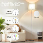 Floor Lamp with White Fabric Shade - Color Chaning Standing Lamp with Foot Switch, 3 Color Temps, 9W E26 LED Bulb Included, 62" Floor Reading Light for Living Room Bedroom Office Corner