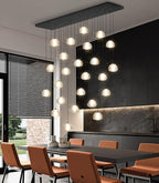 24-Lights Modern Rectangular Crystal Chandelier LED Raindrop Ceiling Pendant Light Crystal Lighting Fixture for Living Room Hotel Staircase Hallway Foyer Entryway Bedroom Black