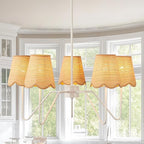 28" Rattan Chandelier, Large Modern Pendant Light Fixtures with Flower Shades White Finish for Dining Room, Kitchen Island, Foyer, Living Room 5-Light
