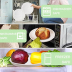Supernal 32pcs Wheat Straw Dinnerware Sets, White Dishes for 8, Plates and Bowls Sets, Reusable Plastic Plates, Microwave Dishwasher Safe, White Plastic Dinnerware Set