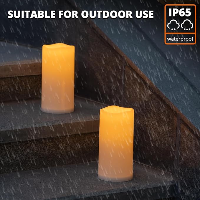 NURADA Large Outdoor Solar Candles Waterproof - 8" x 4" Rechargeable Solar Powered Flameless LED Pillar Flickering Candle for Patio Porch Lanterns Decor - Ivory White Set of 2