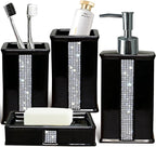 Bath Accessories Sets for Bathroom,Black Bathroom soap Dispenser Set,Ceramic Liquid Dispenser Pump, 2 Tumbler Cup,Soap Dish-Bathroom Home Decor Clearance (12 Ounce Black)