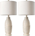 BOBOMOMO 25" Farmhouse Table Lamp Set of 2 Vintage Rustic Lamps for Living Room, Resin Bedside Nightstand Lamps with Linen Lampshades, Retro Lamp for Living Room, Bedroom, Dining Room, Home Decor