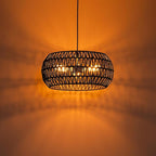 Black Boho Hanging Light Fixture Rattan Chandeliers Drum Pendant Lights for Dinning Room Wicker Chandelier Ceiling Hanging Light Basket Woven Chandelier for Bedroom Hallway Entrance Kitchen Island