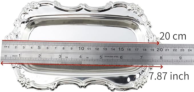 Quluxe Small Vintage Trinket Dish Jewelry Tray Perfume Organizer Tray for Wedding Photographer Detail Props Ceremony Antique Decor (Silver)