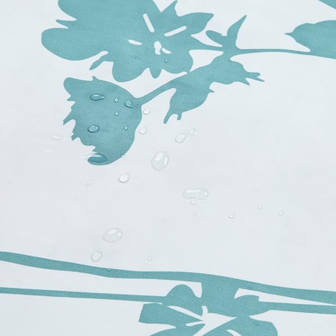 Fabric Floral Shower Curtain, Blue and White Shower Curtain, Teal and Brown Plant Shower Curtains for Bathroom, Modern Decorative Bathroom Curtains - 72" W x 72" H
