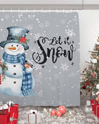Vandarllin Snowman Christmas Shower Curtain, Let It Snow Winter Holiday Shower Curtains Set with Hooks, Grey White Waterproof Fabric Bathroom Curtains Decor Home Accessories,72X 96 Inch Extra Long