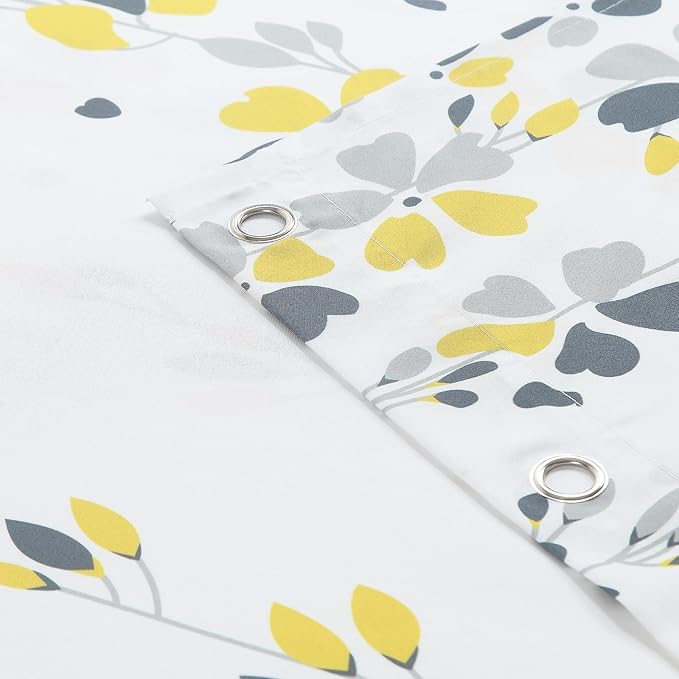 Long Fabric Shower Curtain, Yellow and Gray Floral Flower Shower Curtains for Bathroom, Waterproof Bathroom Curtains, 72" W x 78" H