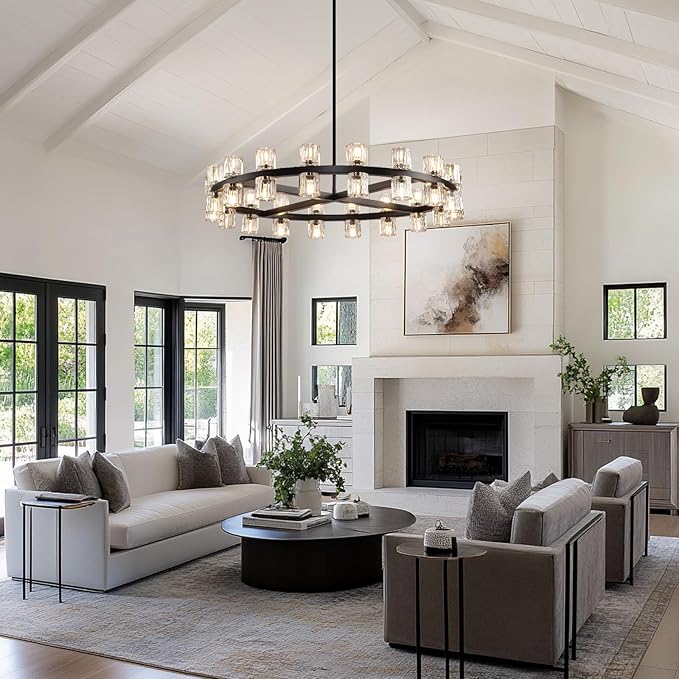 36" K9 Crystal Chandeliers, Round Black Chandeliers for Dining Room, Living Room, Dining Room Chandelier Over Table, Chandelier for Bedroom Foyer Bathroom Includes Bulbs