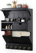 Wall Mail Organizer with Storage Drawer and 6 Hooks, Easy Install Key Rack for Entryway and Home Decor, Luxury Black