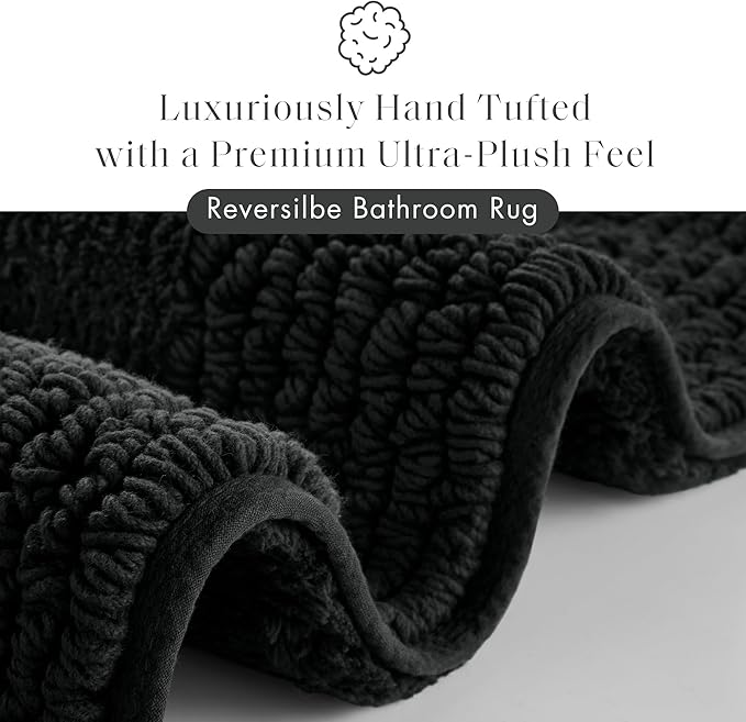 Madison Park Splendor Reversible 100% Cotton Tufted Bathroom Rug-3000 GSM Hotel Quality Luxurious Plush Medium Pile Bath Mat Absorbent, Quick Dry, Shower Room Décor, 24x44 Black