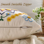 Embroidered Throw Pillow Cover 18x18 Classic Boho Floral Pattern Pillows Cover Outdoor Decorative Pillowcase,Durable Cozy Textured Cushion Case for Sofa Couch Bed Living Room,Yellow