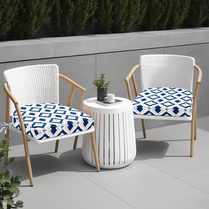 idee-home Outdoor Chair Cushions Set of 4, Thick 19" x 19" x 3" Outdoor Seat Cushions Patio Furniture Waterproof with Ties, Dining Pads