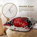 Love Themed Pillow Covers Set of 2, 22x22 Inch Romantic Accent Red Black Checkered Buffalo Hearts Pillowcases or for Couch Sofa Bed House Porch Outdoor Holiday Home Decor