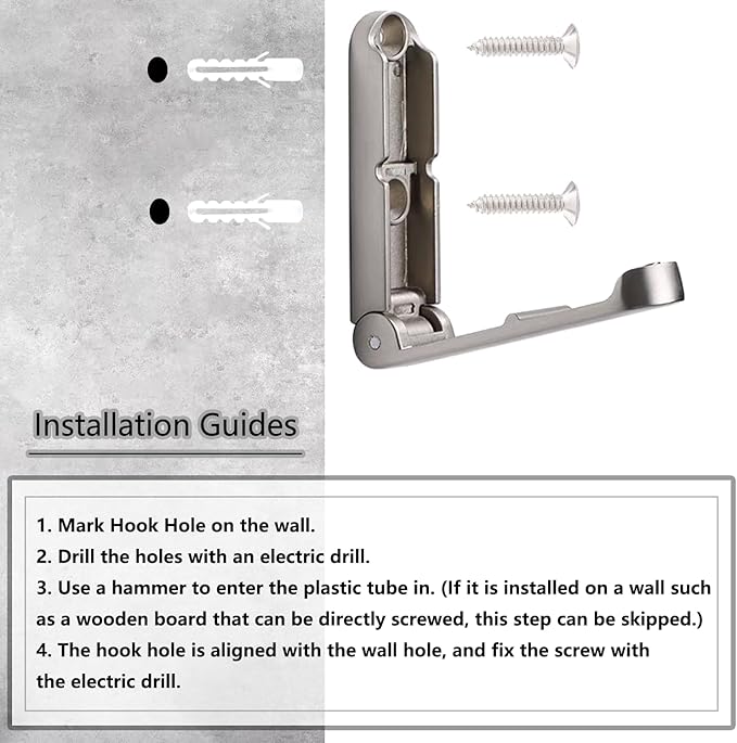 4Pcs Folding Coat Hooks, Zinc Alloy Folding Wall Hook for Hanging Coat Scarf Hat Robe Key Purse, Foldable Invisible Hook with Screws (Silver)