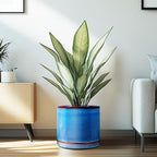 EFISPSS 10 Inch Plant Pot, Ceramic Large Planter for Outdoor Plants, Plant Pots with Drainage Hole and Saucers, Modern Flower Pot for Home Garden Patio Office - Blue