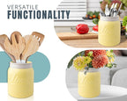 Comfify Wide Mouth Mason Jar Utensil Holder Decorative Kitchenware Organizer Crock, Dishwasher Safe - Kitchen Caddy Green, Large Size 7" High - Yellow
