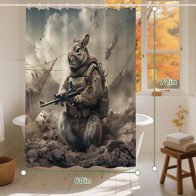 Modern Cute Shower Curtain Abstract Squirrel Theme Bathroom Bathtubs Fabric Aesthetic Shower Curtain Set with 10 Hooks 72 x 60 inches Waterproof Machine Washable Grey and Black