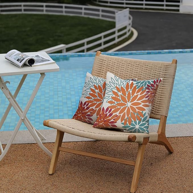 DFXSZ Orange Teal Red Flower Pillow Covers 22x22 Inch Set of 2 Fall Throw Pillows Outdoor Waterproof Decor for Living Room Sofa Patio Funiture Garden Floral Polyester Pillow Covers 002Y22