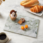 Koville Green Marble Cutting Board for Kitchen Countertop, 12" x 8" Real Marble Pastry Board Stone Slab Stone Cheese Boards for Home Decor, Bathroom Perfume Tray Candle Plate(Bianco Palomino)