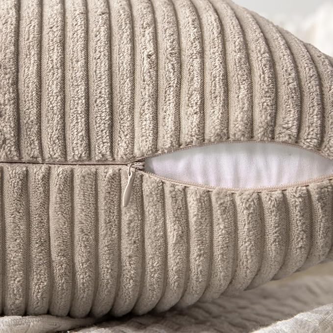 MIULEE Light Brown Corduroy Pillow Covers Pack of 2 Boho Decorative Spliced Throw Pillow Covers Soft Solid Couch Pillowcases Cross Patchwork Textured Cushion Covers for Living Room Bed Sofa 24x24 inch