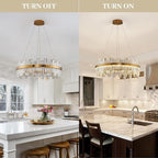 23.6" Dimmable Modern LED Crystal Chandeliers,Gold Chandelier Light Fixture, 3 Colors Contemporary Pendant Ceiling Light for Dining Room Living Room Kitchen Island Entryway Foyer ,With Remote Control