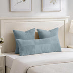 Fancy Homi Set of 2 Light Blue Decorative Throw Pillow Covers 18x18 Inch with for Couch Bed Sofa Living Room, Soft Cross Patchwork Striped Corduroy Coastal Blue Square Cushion Case 45x45 cm