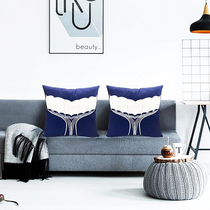 Decorative Throw Pillow Covers Set of 2 Whale Caudal Fin Pillow Covers 18x18 inch Super Soft Short Plush Square Throw Pillows,Farmhouse Outdoor Pillow Covers for Couch Sofa Bed Living Room