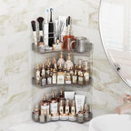 3-Tier Corner Bathroom Counter Organizer with Top Toothbrush Holders,Large Makeup Organizer Countertop with Brush Holder,Skincare Organizers Corner,Exquisite Vanity Organizer (Gray, 3 Tier)
