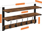 Homode Coat Rack Wall Mount with Shelf, Two-Tier Entryway Wall Shelf with Hooks, 24 in Wood Floating Storage Shelves, Coat Hanger for Hanging Hat Towel Jacket Purse Backpack, Rustic Brown