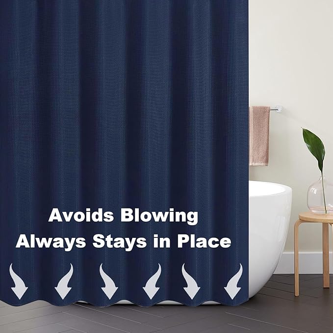 Boho Shower Curtain Set, Waterproof Fabric Shower Curtains, Luxury Hotel Style, Waffle Texture, Heavy Duty, Extra Long Bath Curtain, No Hook, Bathroom Decor, 72x78 Inch, Blue