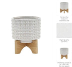 Sagebrook Home Ceramic Planter with Stand - Textured Stoneware Pot with Bamboo Wood Base - Modern Indoor & Outdoor Plant Holder - 8" Ivory