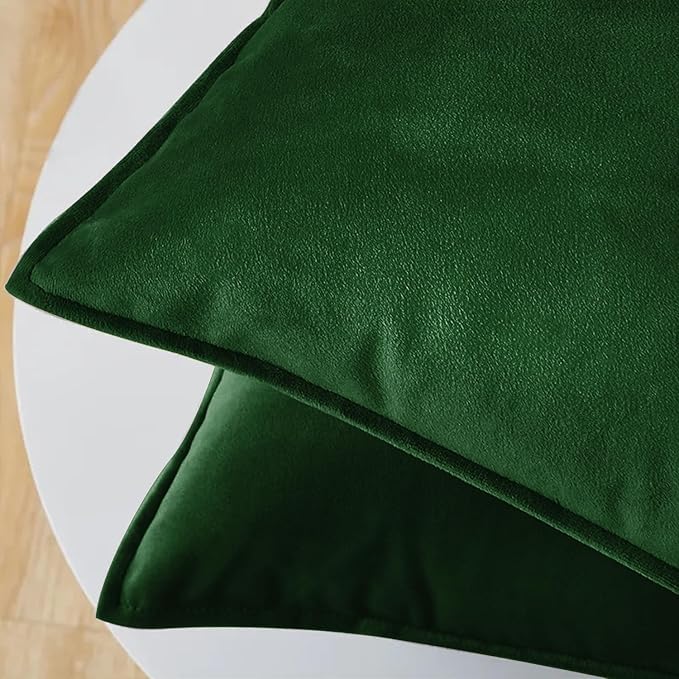 VAKADO Throw Pillow Covers 20x20 Set of 2 Dark Green Christmas Velvet Decor Decorative Couch Cushion Euro Xmas Pillowcases with Fringe Home Bed Decoration for Sofa Bedroom Office