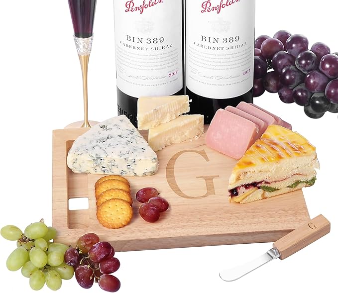 Miicol Wood Charcuterie Board, Monogram Cheese Board 10 Inch, Personalized Initial Cutting Board with Spreader, Unique Housewarming Gift, Ideal for Kitchen, Home, Letter G