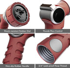 RESTMO Heavy Duty Hose Nozzle, Metal Garden Water Hose Sprayer with 7 Watering Patterns, Thumb Control, On Off Valve, High Pressure Nozzle Sprayer for Watering Plants, Car and Pet Washing, Red