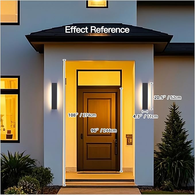 Outdoor Wall Light Hard Wired, 21" Modern Wall Sconce AC100-240V, Waterproof Garage Exterior Lighting Fixture Wall Mount, 3000K Front Porch Lamp, Large LED Sconce Light for House Outside Patio