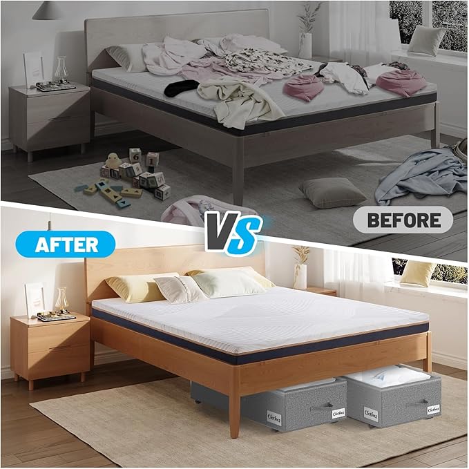 2 Pack Under Bed Storage with Wheels 10" Height, Rolling Storage Bins XXL 60L, Underbed Shoe Storage Containers with Label & Clear Lid, Dorm Under bed Drawers for Clothes, Shoes, Quick Assembly, Grey