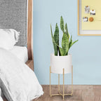 Floor Standing White Planters with Gold Stands for Indoor Plants, Large Metal Plant Pots Set of 3, Tall Planters for Mid Century Modern Living Room, Corner, Patio (Diameter 9/8/7 inches)