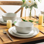 AmorArc Ceramic Dinner Salad Plates Set of 6, Wavy Rim 8.5 Inch Dish Set, The Dessert,Salad, Appetizer, Small Dinner etc Plate,Microwave, Dishwasher Safe, Scratch Resistant - Matte White