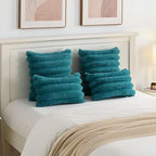 FUTEI Teal Decorative Throw Pillow Covers 18x18 Inch Set of 2, Square Soft Faux Rabbit Fur Big Striped Cushion Cover,Home Decor for Couch Sofa Bed Living Room