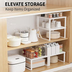11" Wide Set of 2 Stackable Kitchen Cabinet Organizers Spice Racks,Office Desk Shelf Organizers Bookshelf Storage,Metal Carbon Steel