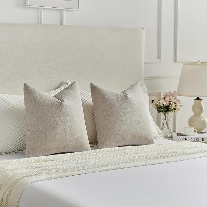 FUTEI Oatmeal Chenille Decorative Throw Pillow Covers 20x20 Inch Set of 2,Soft Cozy Faux Linen Textured Cushion Case,Farmhouse Home Decor for Couch Living Room