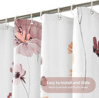 QiyI Watercolor Floral Shower Curtain, 3D Embossed Butterflies Pink Brown Flower Bathroom Curtain, Minimalist White Cloth Bath Curtain, Waterproof Fabric Textured Shower Curtain Set with Hooks, 72x72
