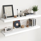 Floating Shelves for Wall with Invisible Brackets, Wall Mounted Engineered Wood Shelves with Wood Grain for Living Room, Bedroom, Bathroom, Kitchen Decor and Storage, Oak, 48"L Set of 2, White