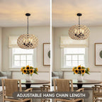 19" Rattan Farmhouse Chandelier Light Fixtures,4-Light Boho Rattan Chandelier for Dining Room Large Hand Woven Pendant Light Hanging Light Fixtures with Fabric Shade for Living Room Bedroom Kitchen