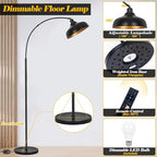 Arch Floor Lamps with Remote - Dimmable Floor Lamp 70”, Black Tall Lamp with 360° Adjustable Hanging Metal Shade, Arc Lamps Floor Standing with 9W Bulb, Over Couch Lamps for Living Room, Foot Switch