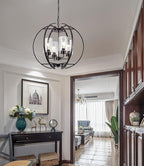 24" Globe Black Chandelier Dining Room Light Fixture Farmhouse Glass Chandeliers Vintage Bedroom Kitchen Island Pendant Lighting Industrial Metal Ceiling Hanging Fixture