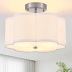 Modern Drum Semi Flush Mount Ceiling Light Fixture Modern 3-Lights Linen Drum Ceiling Lighting with Chrome Finish, Vintage Modern Ceiling Light for Laundry Room, Kitchen, Basement, Bedroom