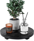 Round Decorative Tray Farmhouse Bathroom Decor Wood Riser Kitchen Countertop Organizer for Perfume, Candle, Plant, 9 inch Black